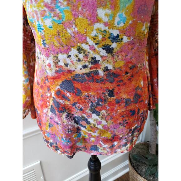 Women's Ecru Floral Print Square Neck Long Sleeve Top Size L Pullover Outdoor - Picture 4 of 12